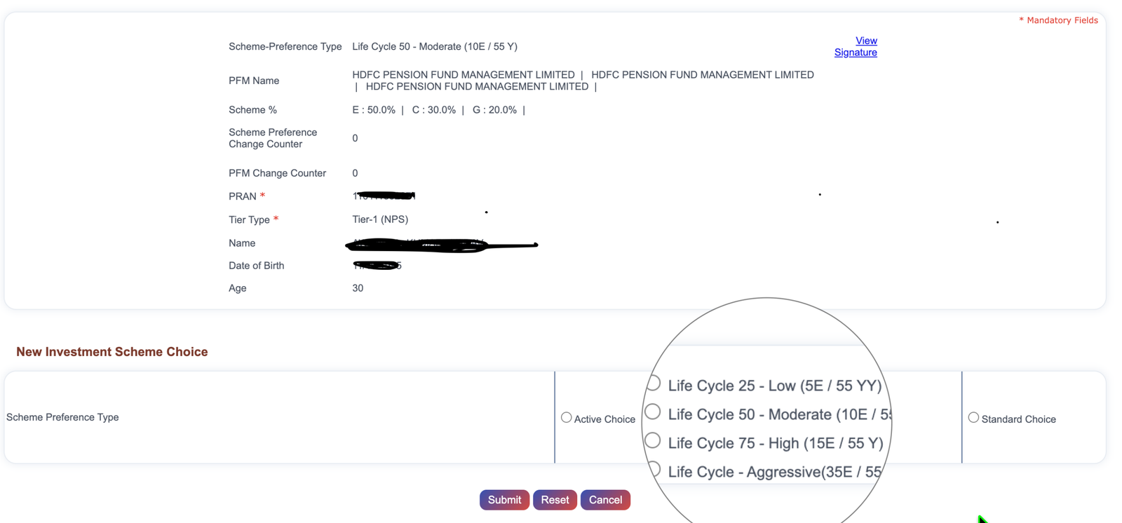 NPS Pension fund management scheme options