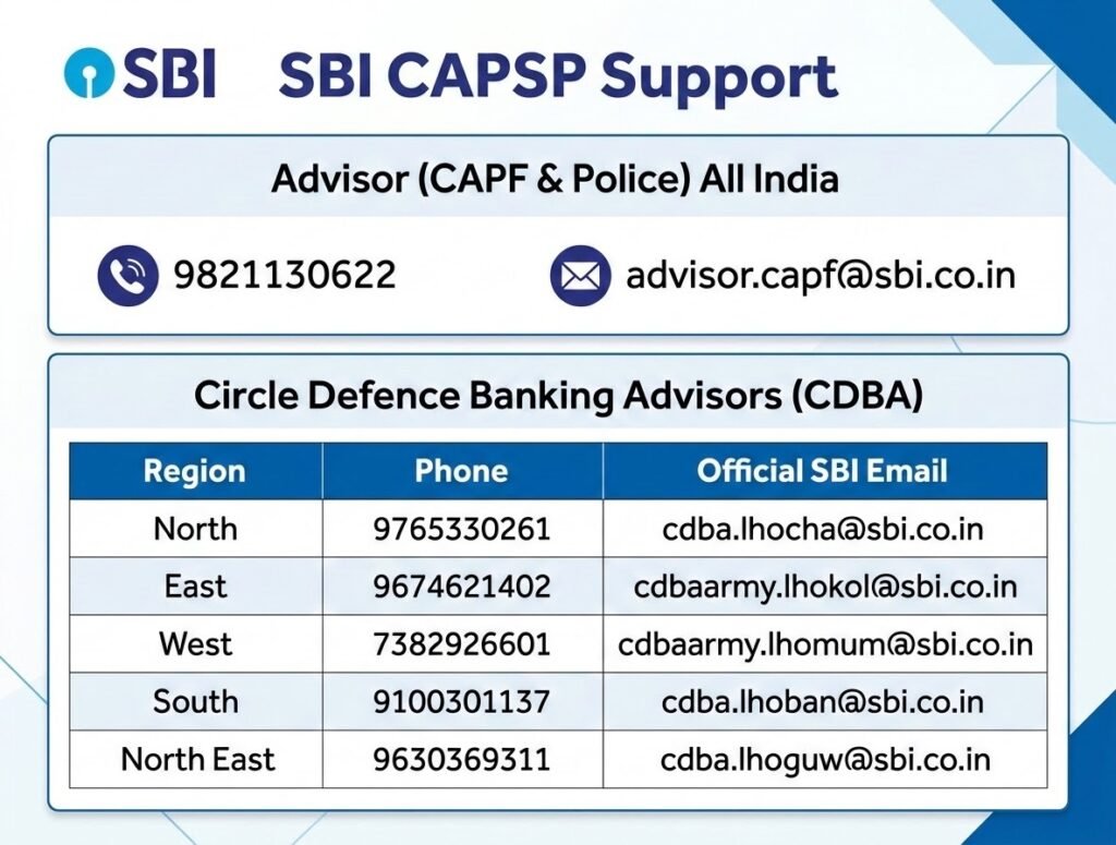 SBI CAPSP Salary Account: पात्रता और प्रमुख फायदे 3 SBI CAPSP Account Contact Details