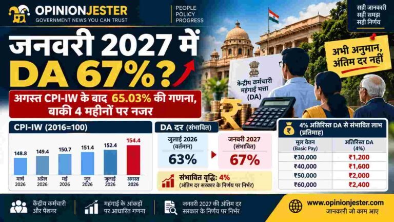 जनवरी 2027 में DA 67% तक पहुंचने का अनुमानजनवरी 2027 में DA 67% तक पहुंचने का अनुमान